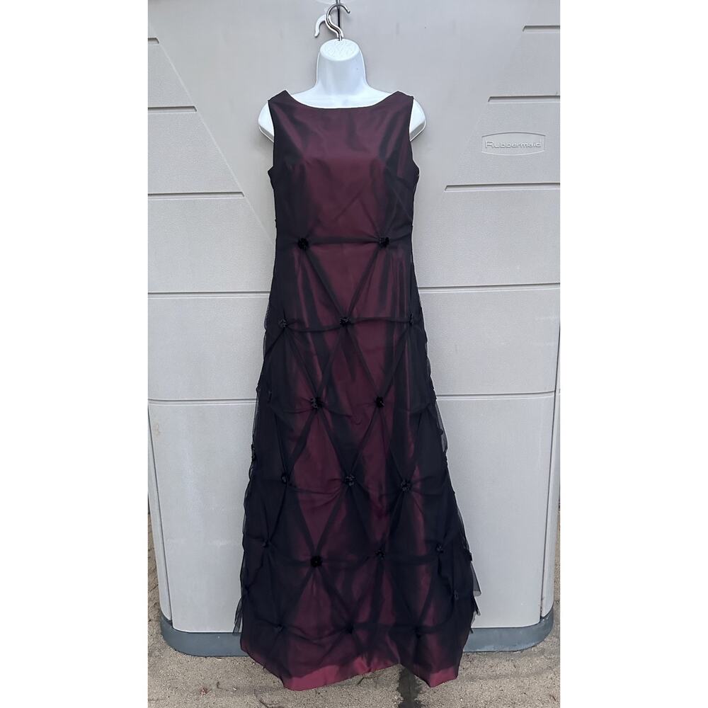 VTG Rickie Freeman Evening Gown Dress Sz 8 Black mesh Red Vamp Whimsigoth elegan